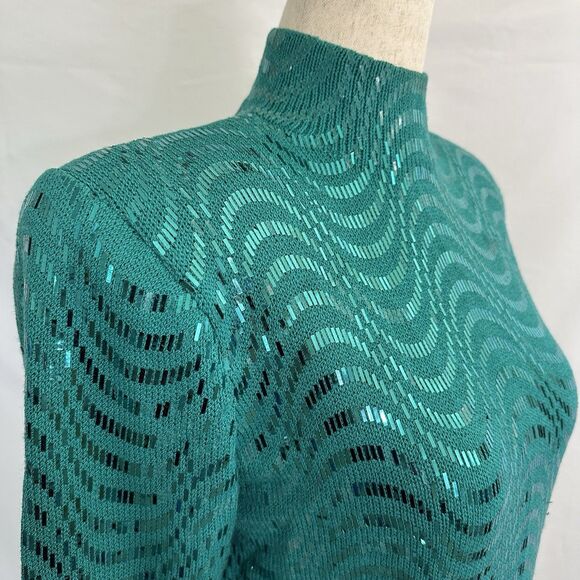 ST. JOHN Metallic Waves Paillette Santana Knit Dress 6/8 Sequins Turquoise - Picture 5 of 10